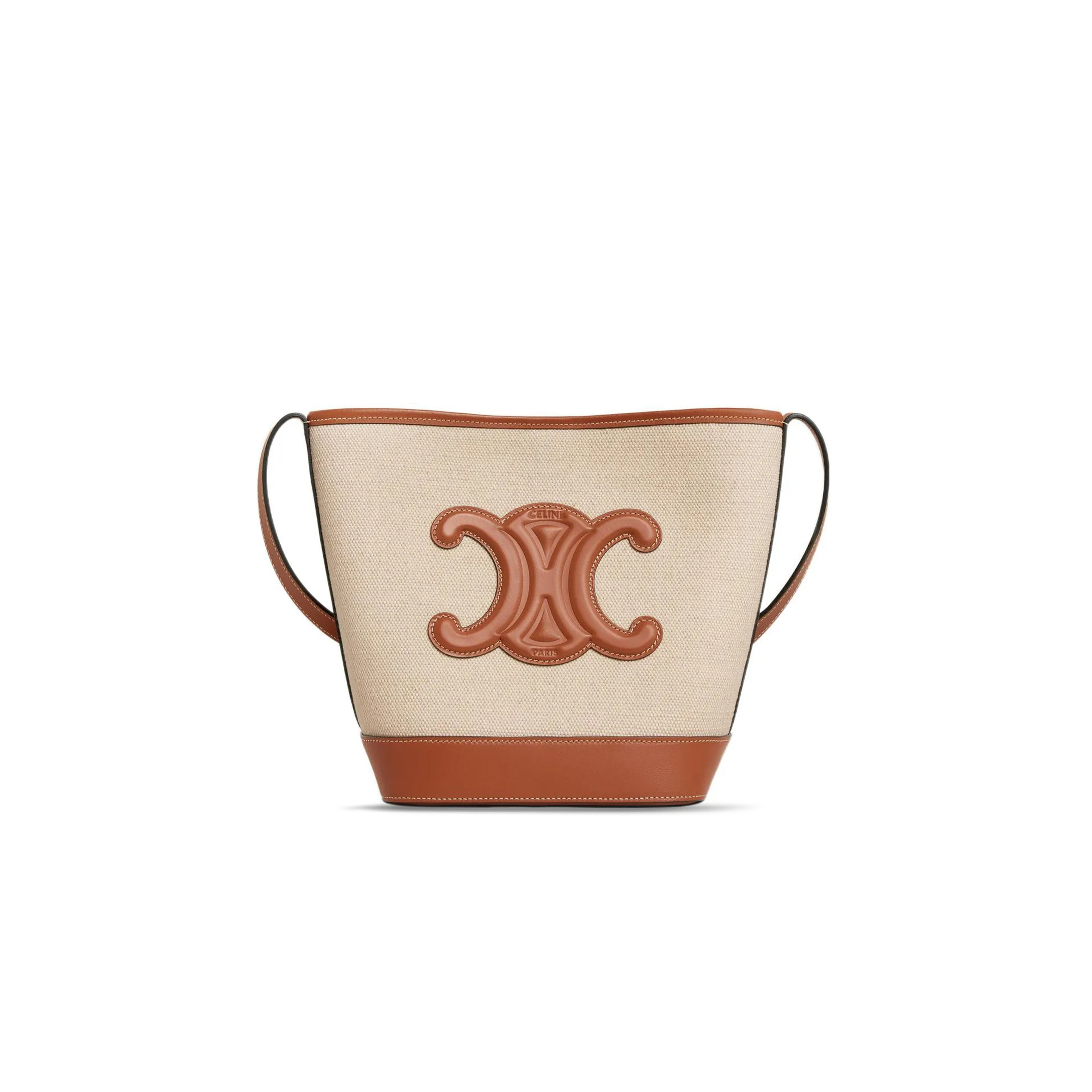 CELINE SMALL BUCKET BAG IN CUIR TRIOMPHE CANVAS AND COWHIDE 198242EFL.02NT (30*22*13cm)